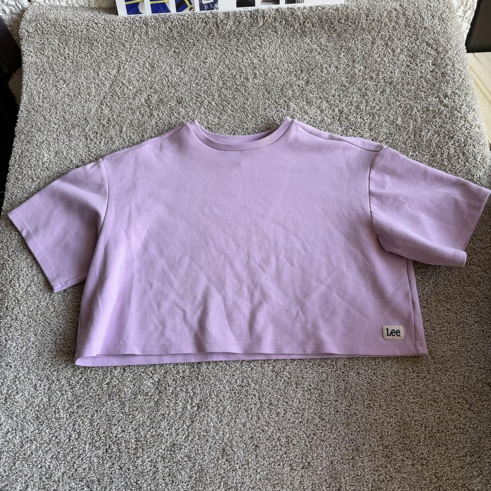 Lee Shirt Womens XL Purple Cropped Short Sleeve Crew Neck Tee Top Casual